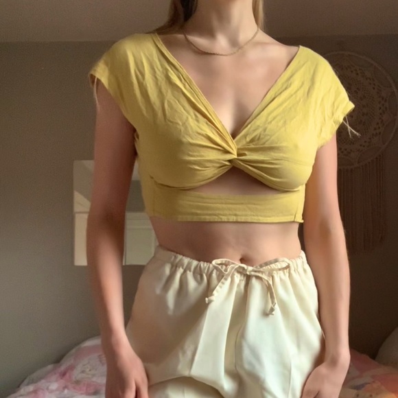 Yellow Open Back Tie Up Top - Picture 1 of 2